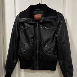 Black Women's Bomber Jacket with Ribbed Collar